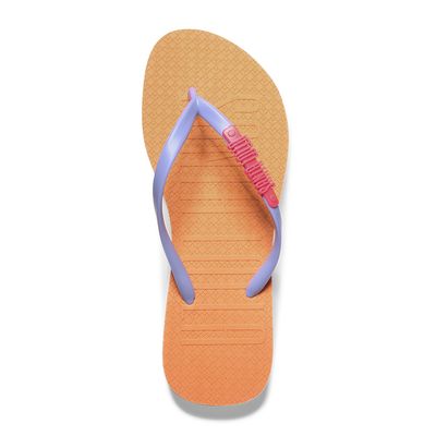 Flip Flop Laranja Borracha Tiras Roxa