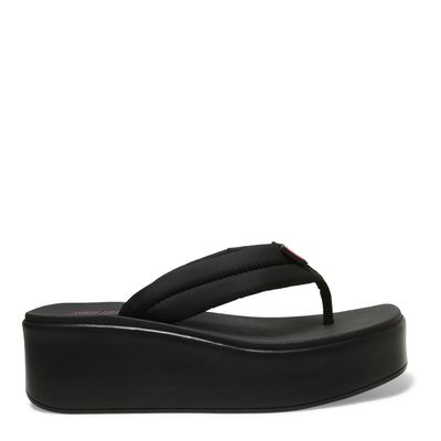 Sandália Papete Thong Plataforma Flatform de Borracha Preta