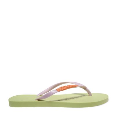Flip Flop Verde Borracha Tiras Lilás