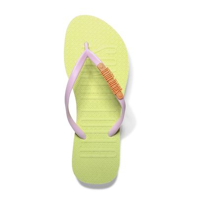 Flip Flop Verde Borracha Tiras Lilás