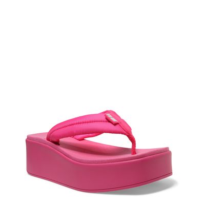 Sandália Papete Thong Plataforma Flatform de Borracha Rosa