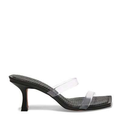 Sandália Mule Preta Vinil Bico Quadrado