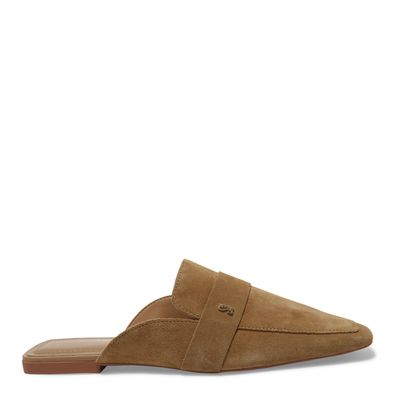 Sapato Mule Marrom Camurça Flat Bico Quadrado