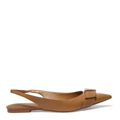 Sapatilha Marrom Couro Bico Fino Slingback Metal