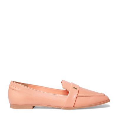 Sapato Mocassim Laranja Couro Bico Quadrado