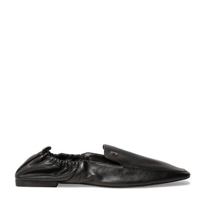 Sapato Mocassim Preto Couro Elástico Bico Quadrado