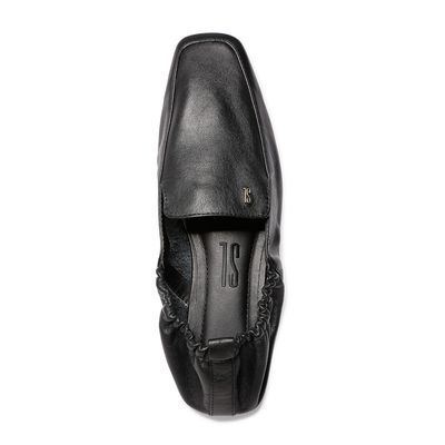 Sapato Mocassim Preto Couro Elástico Bico Quadrado