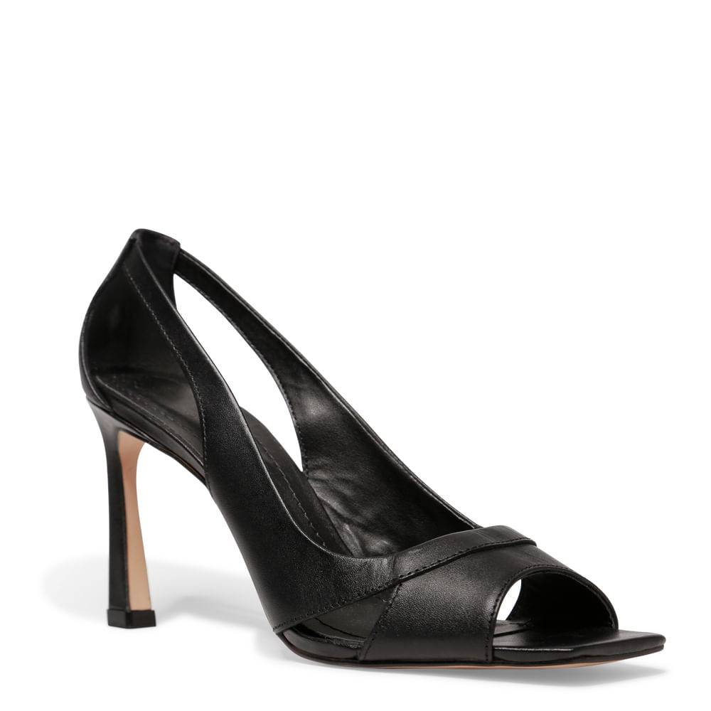 Sandália de Couro Feminina Peep Toe - ITAIM - Preto e Off White 601.28