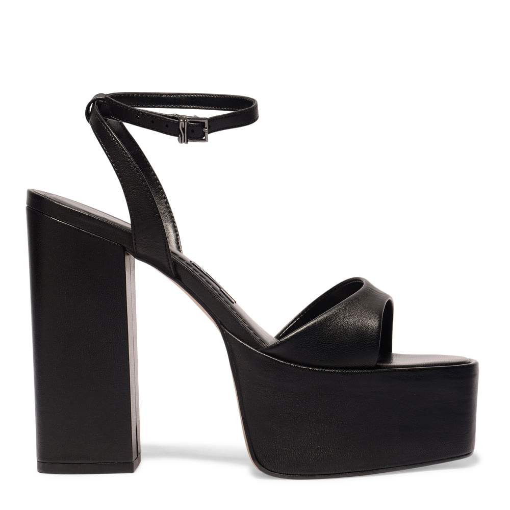 Sandália Plataforma Preta Couro Salto Alto Santa Lolla