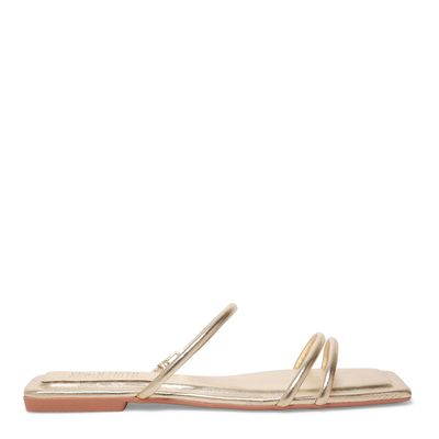 Rasteira Dourada Verniz Flat Bico Quadrado