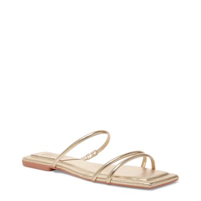 Rasteira Dourada Verniz Flat Bico Quadrado