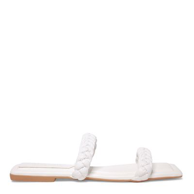 Rasteira Branca Flat Bico Quadrado