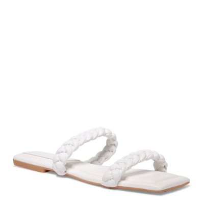 Rasteira Branca Flat Bico Quadrado