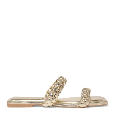 Rasteira Dourada Flat Bico Quadrado