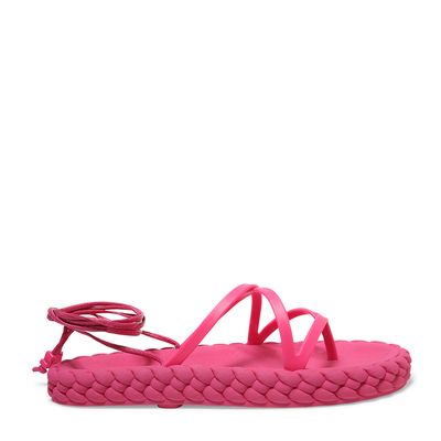 Sandália Papete Rosa Neon Borracha Flat Trançada