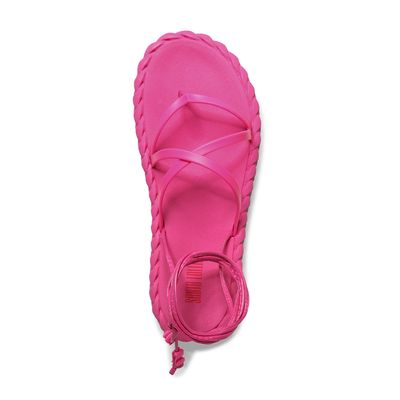 Sandália Papete Rosa Neon Borracha Flat Trançada