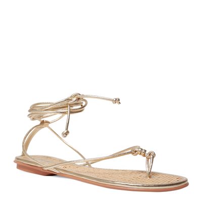 Rasteira Dourada Metalizada Tiras Amarração