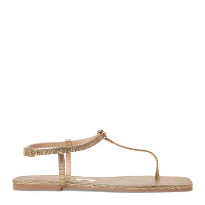 Rasteira Flat Dourada Metalizada Cobra com Bico Quadrado
