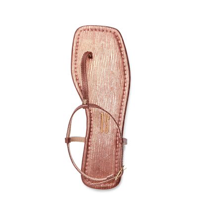 Rasteira Flat Marrom Bronze Metalizada Cobra