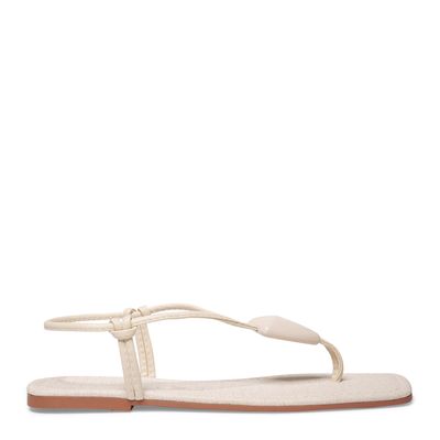 Sandália Rasteira Off White Bico Quadrado Flat