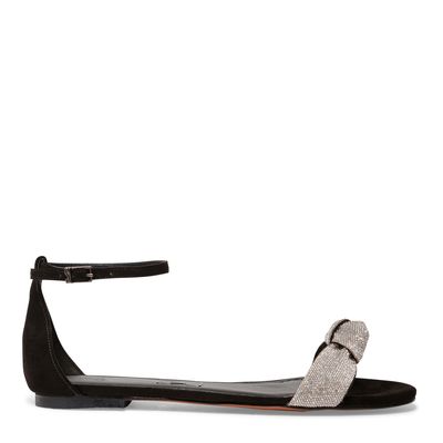 Sandália Rasteira Preta Camurça Strass Flat