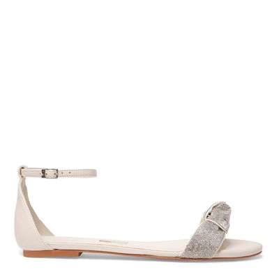 Sandália Rasteira Off White Strass Flat