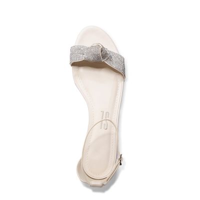 Sandália Rasteira Off White Strass Flat