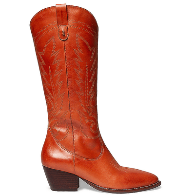Bota Western Cowboy Marrom Couro Cano Alto