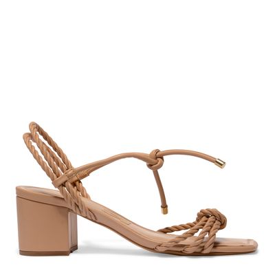 Sandália Napa Trança Salto Bloco Rosado