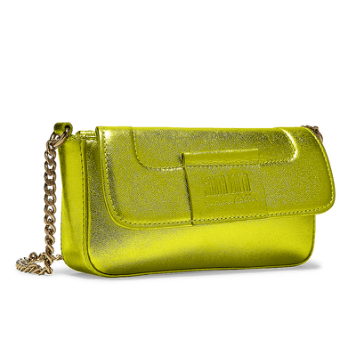 Bolsa Pequena Transversal Verde Couro Metalizado - Linha Genuine Leather