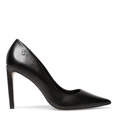 Sapato Scarpin Preto Couro Salto Alto Fino