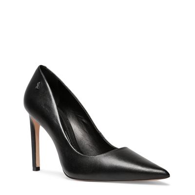 Sapato Scarpin Preto Couro Salto Alto Fino