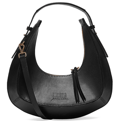 Bolsa Hobo Preta Couro Alça Ajustável - Linha Genuine Leather