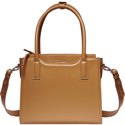 Bolsa Tote Bege Couro Alça Transversal - Linha Genuine Leather