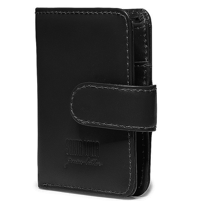 Carteira De Couro Fecho Em Botão Com Porta Cartão Preta - Linha Genuine Leather