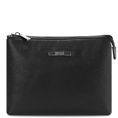 Bolsa Transversal Texturizada Preta Com Detalhes Prata E Tag De Logo Pequena