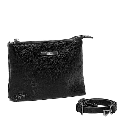 Bolsa Transversal Texturizada Preta Com Detalhes Prata E Tag De Logo Pequena