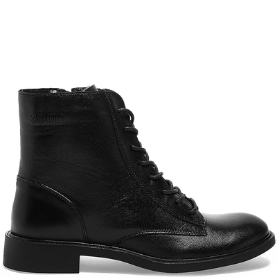 Bota Coturno Cadarço Couro Pelica Premium Preto