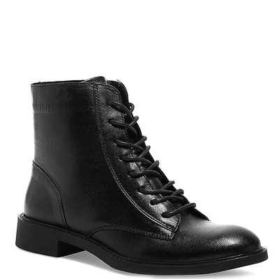 Bota Coturno Cadarço Couro Pelica Premium Preto