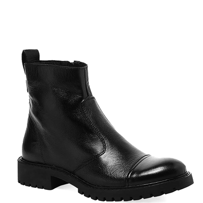 Bota Coturno Couro Pelica Premium Cano Baixo Tratorada Preta