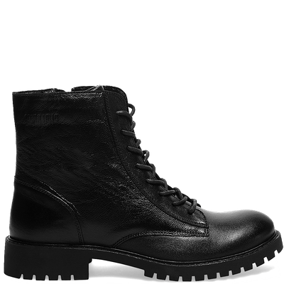 Bota Coturno Couro Preto Tratorada Cadarço