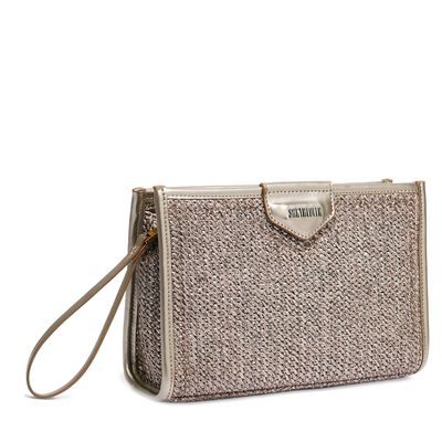 Bolsa Clutch Cinza Alça Fina Tramada