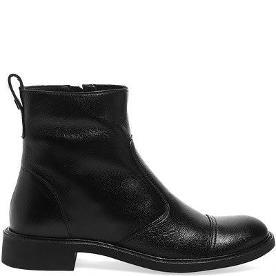 Bota Couro Cano Curto Preta Salto Baixo