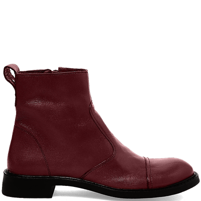 Bota Coturno Básica Vinho De Couro Pelica Cano Médio E Salto Baixo
