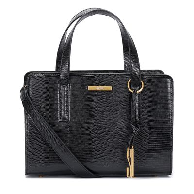 Bolsa Tote Lizard Preta Quadrada Transversal