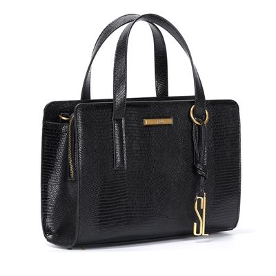 Bolsa Tote Lizard Preta Quadrada Transversal