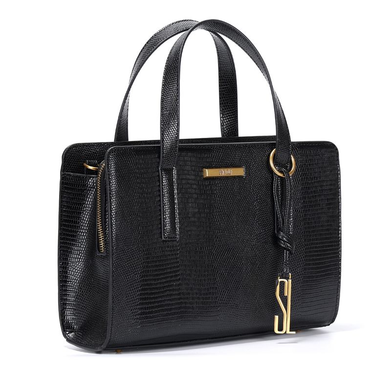 Bolsa Tote Lizard Preta Quadrada Transversal - Santa Lolla Bolsa Tote Lizard Preta Quadrada Transversal - Santa Lolla