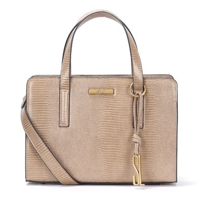 Bolsa Tote Lizard Bege Quadrada Transversal
