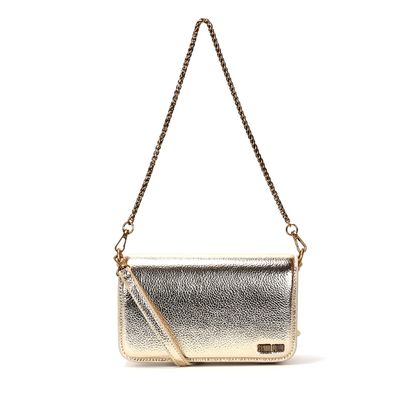 Bolsa Dourada Metalizada Alça Removível Corrente