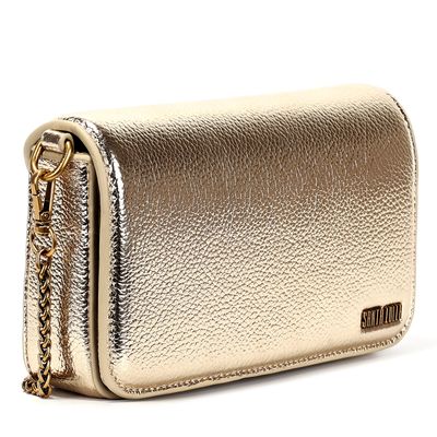 Bolsa Dourada Metalizada Alça Removível Corrente